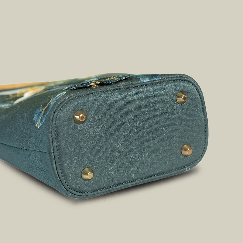 Lotus Embroidered Tote Bag with Bamboo Handle