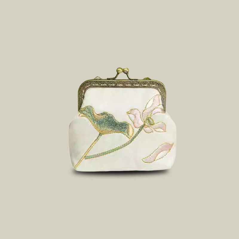 Mini Lotus Blossom Embroidered Coin Purse with Metal Kiss-Lock