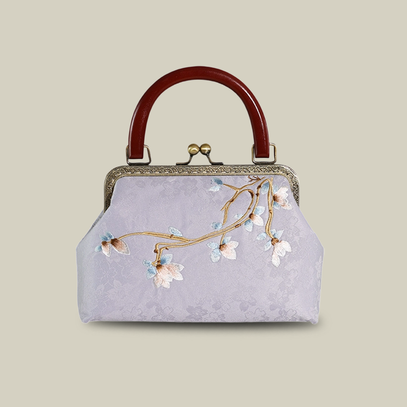 Magnolia Embroidered Handbag with Vintage Kiss-Lock