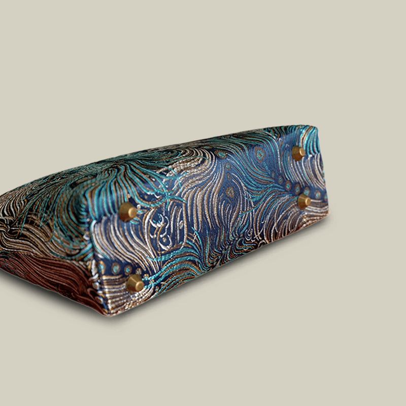 Peacock Blue Brocade Texture & Metal Handle Handbag