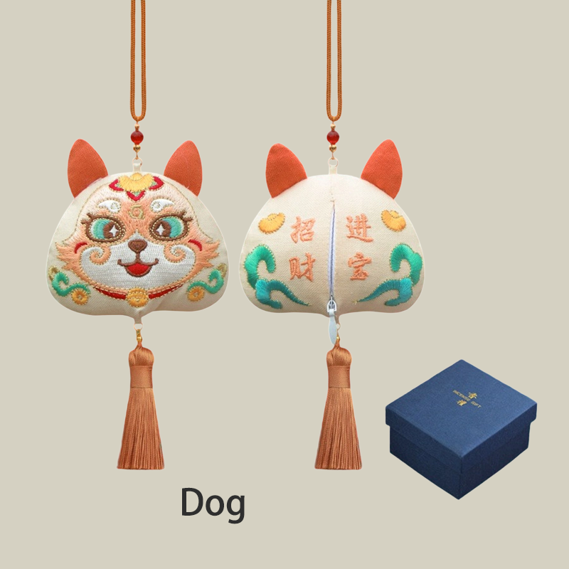 Handmade Embroidered Animal Spirit Sachet – 12 Designs for Good Luck