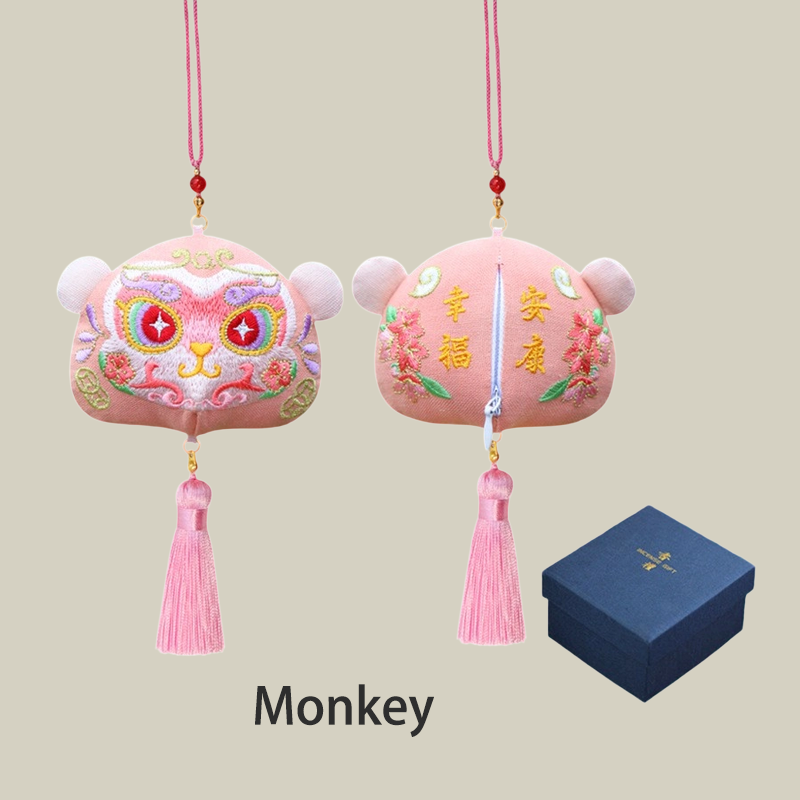 Handmade Embroidered Animal Spirit Sachet – 12 Designs for Good Luck