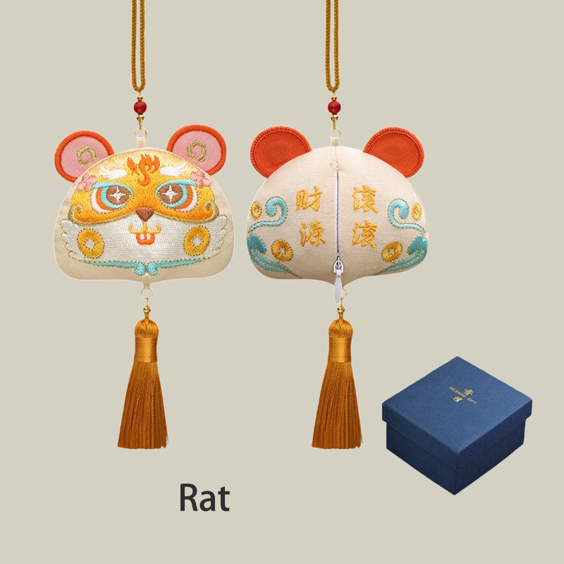 Handmade Embroidered Animal Spirit Sachet – 12 Designs for Good Luck