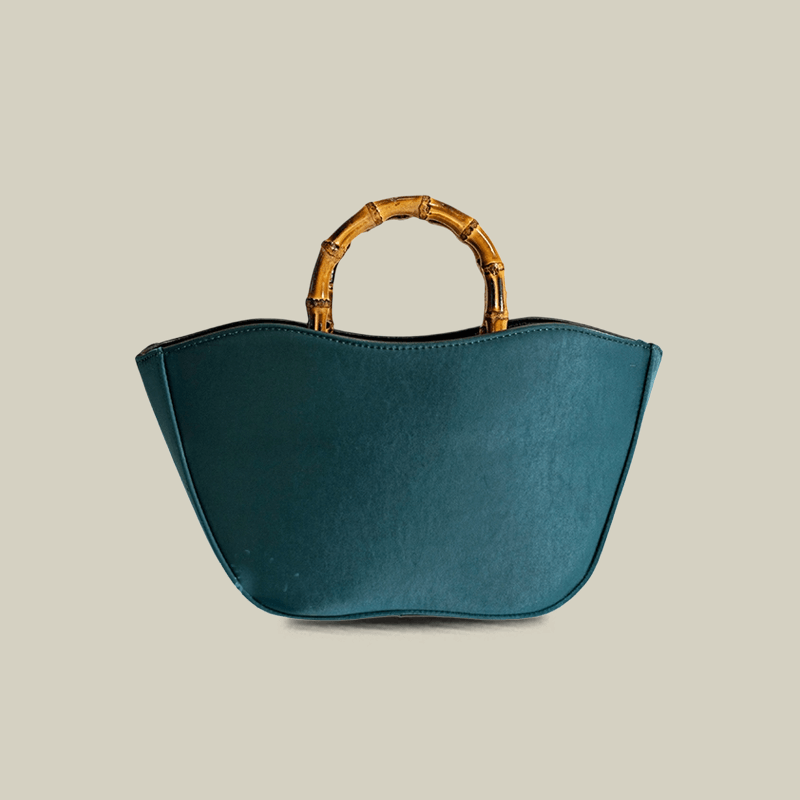 Lotus Embroidery Bamboo Handle Tote Bag