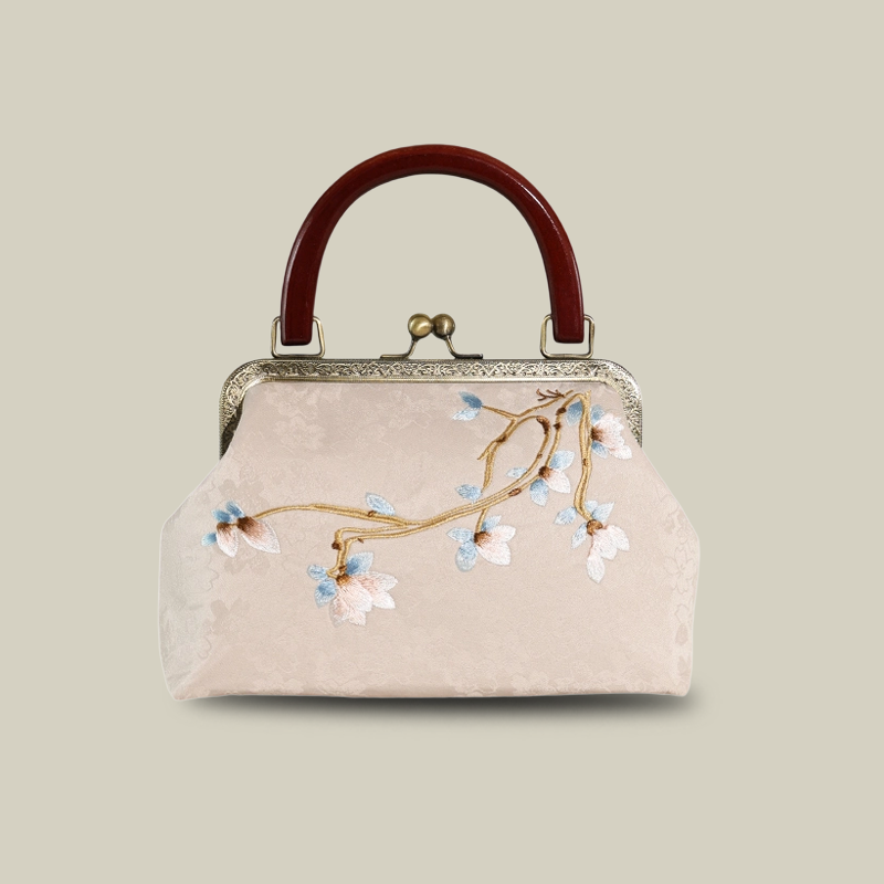 Magnolia Embroidered Handbag with Vintage Kiss-Lock