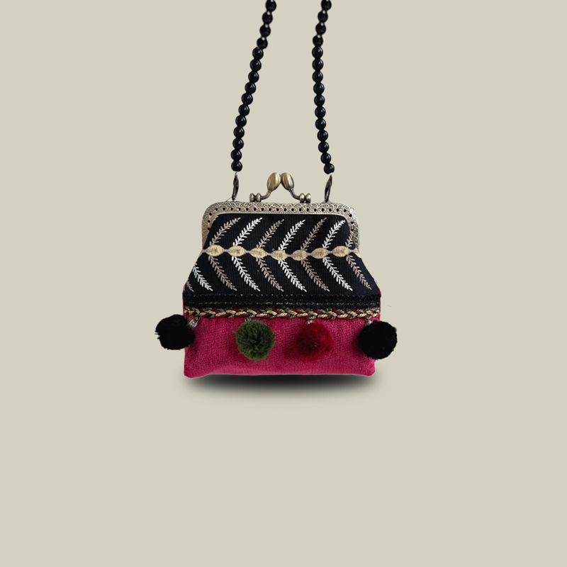 Boho Patchwork Tassel Crossbody Coin Purse with Kiss Lock