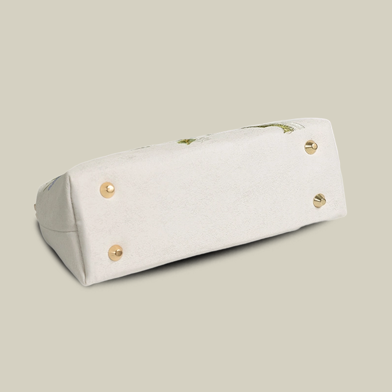 White Pear Blossom Embroidered Handbag with Pearl Tassel