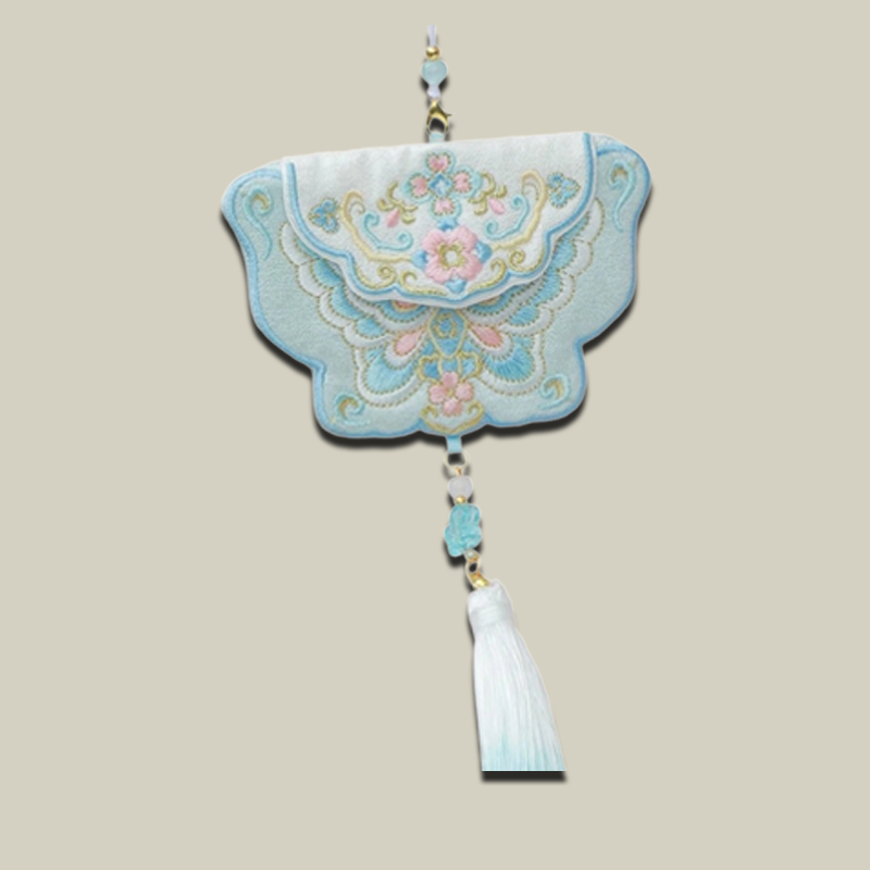 Handmade Butterfly Embroidered Sachet Pendant with Floral Tassel