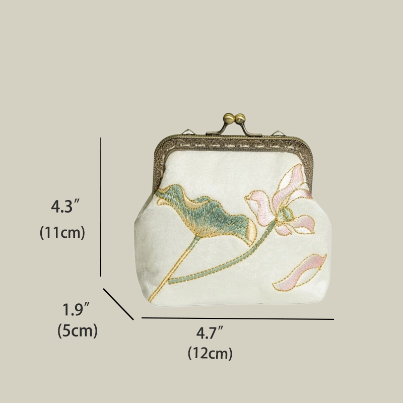 Mini Lotus Blossom Embroidered Coin Purse with Metal Kiss-Lock