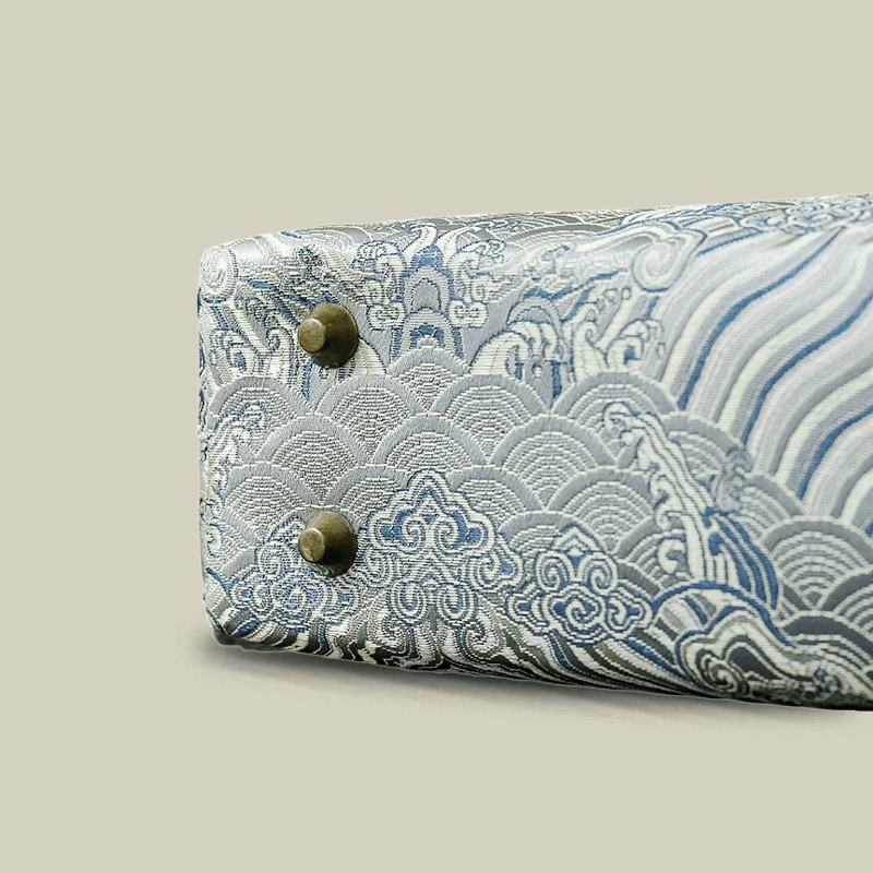 Cloud Brocade Handbag with Wooden Handle