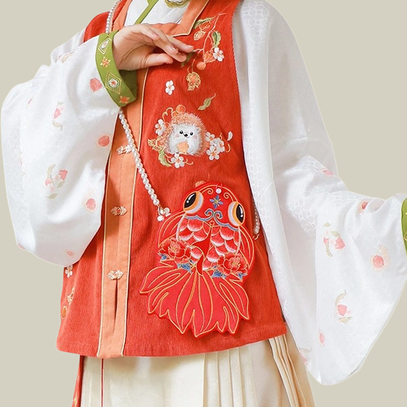 Lucky Koi Fish Embroidered Crossbody Bag with Pearl Chain