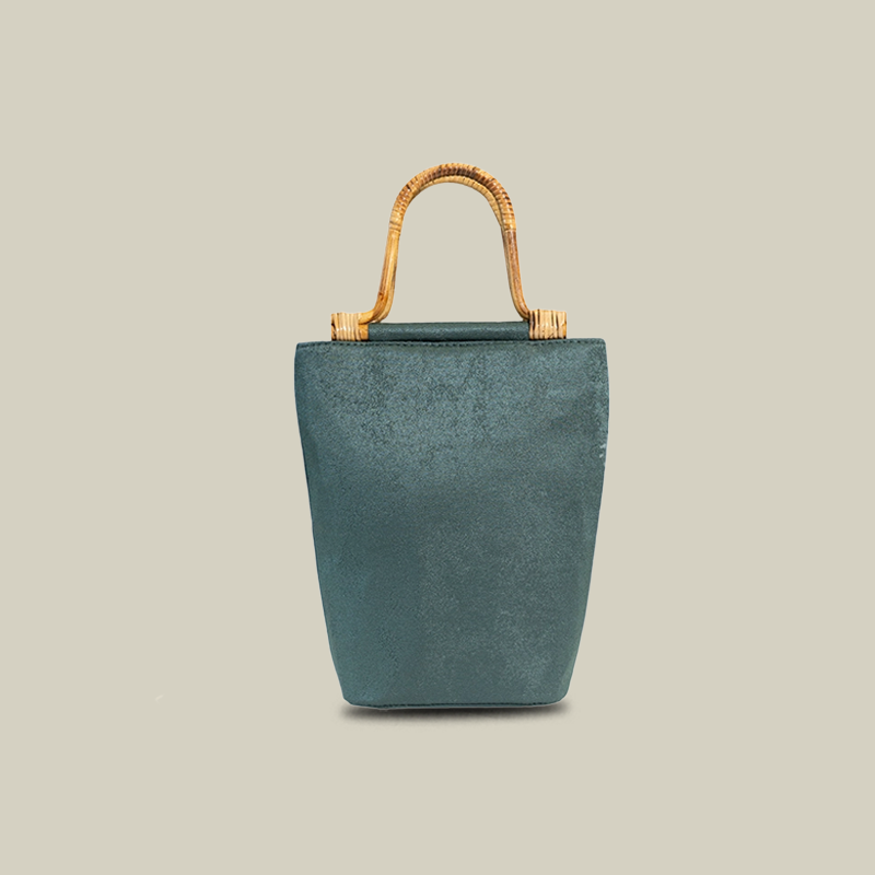 Lotus Embroidered Tote Bag with Bamboo Handle