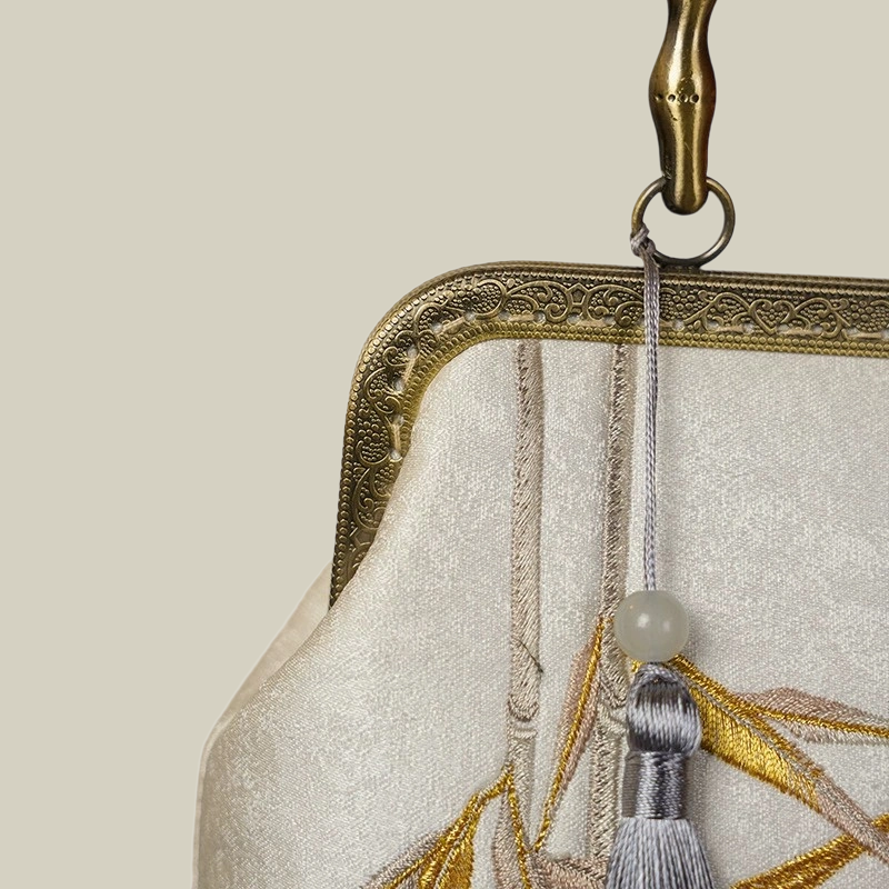 Twin Birds in Bamboo Embroidered Handbag