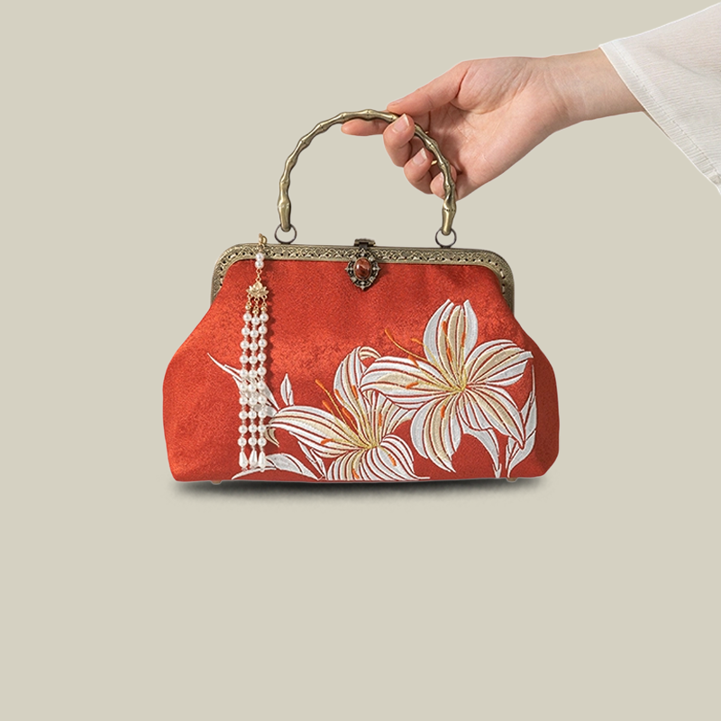 Lily Embroidered Handbag with Pearl Tassel