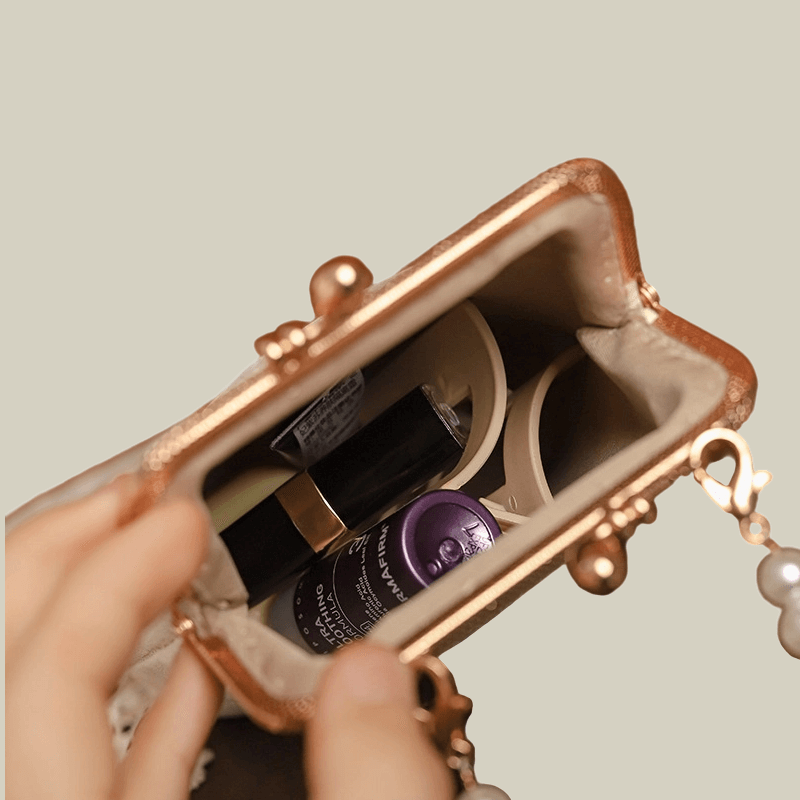 Orchid Whisper Embroidered Mini Crossbody Bag with Pearl Handle
