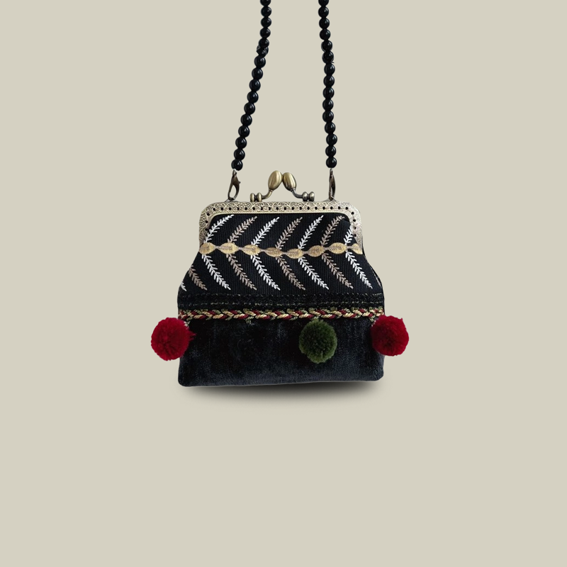Boho Patchwork Tassel Crossbody Coin Purse with Kiss Lock