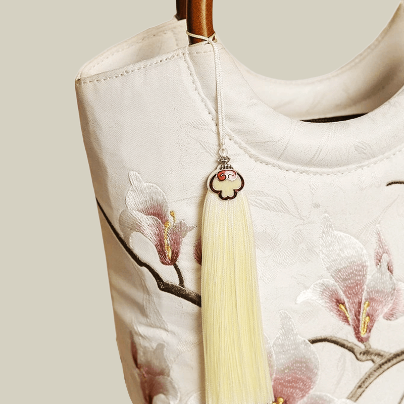 Magnolia Blossom Embroidered White Tote Bag