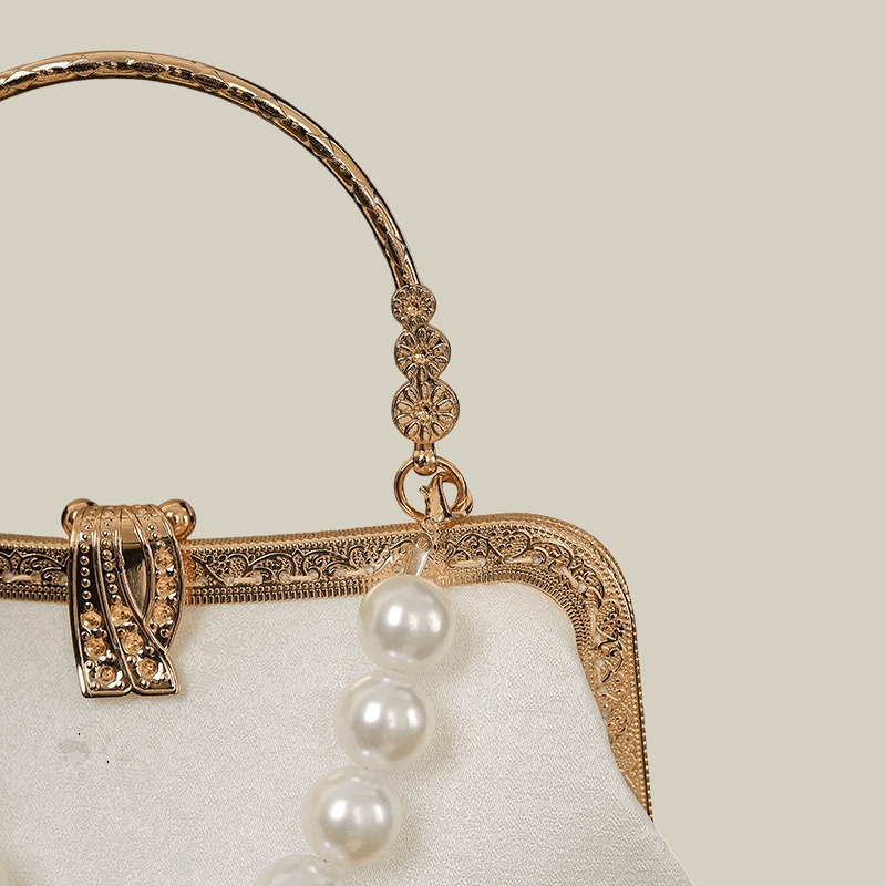 Lily Embroidered Pearl Handle Handbag with Metal Lock