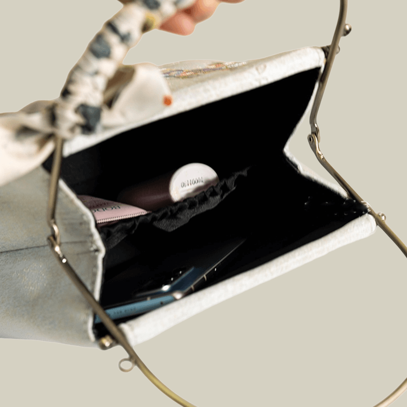 Kiss-Lock Embroidered Bird & Blossom Handbag with Silk Scarf