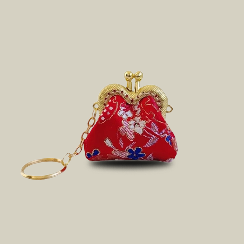 Cute Pomegranate Flowers Mini Coin Purse with Keychain Charm
