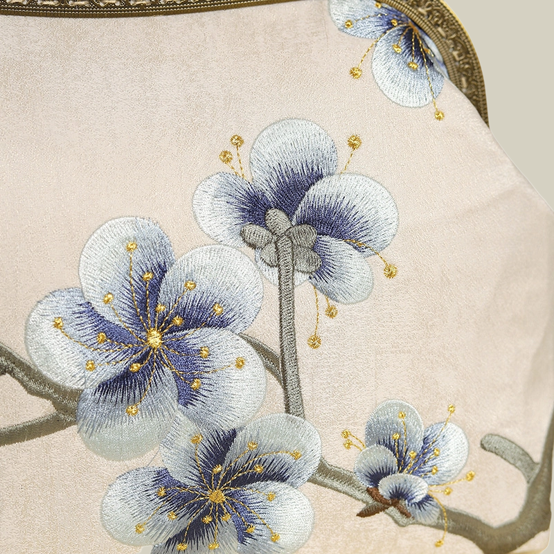 Plum Blossom Embroidered Kiss-Lock Handbag with Acrylic Handle