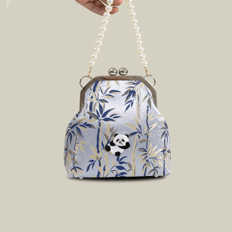 Cute Panda Embroidery Blue Crossbody Mobile Phone Bags