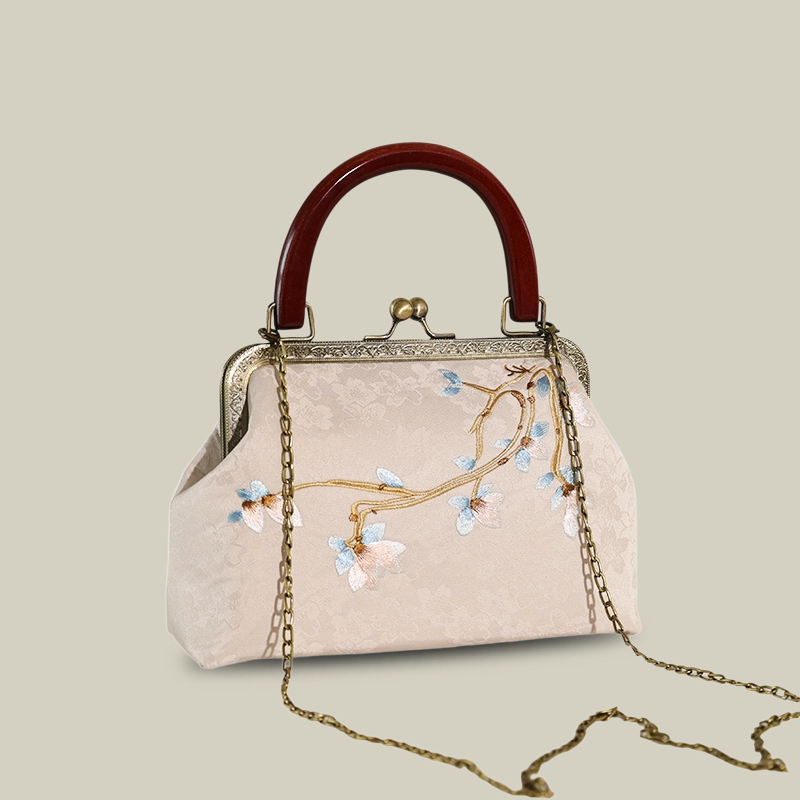 Magnolia Embroidered Handbag with Vintage Kiss-Lock