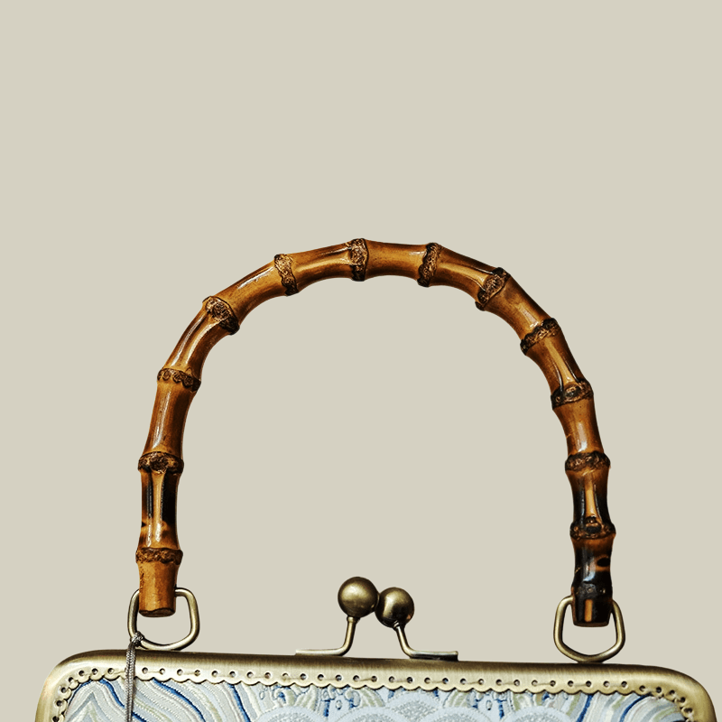 Cloud Brocade Handbag with Wooden Handle