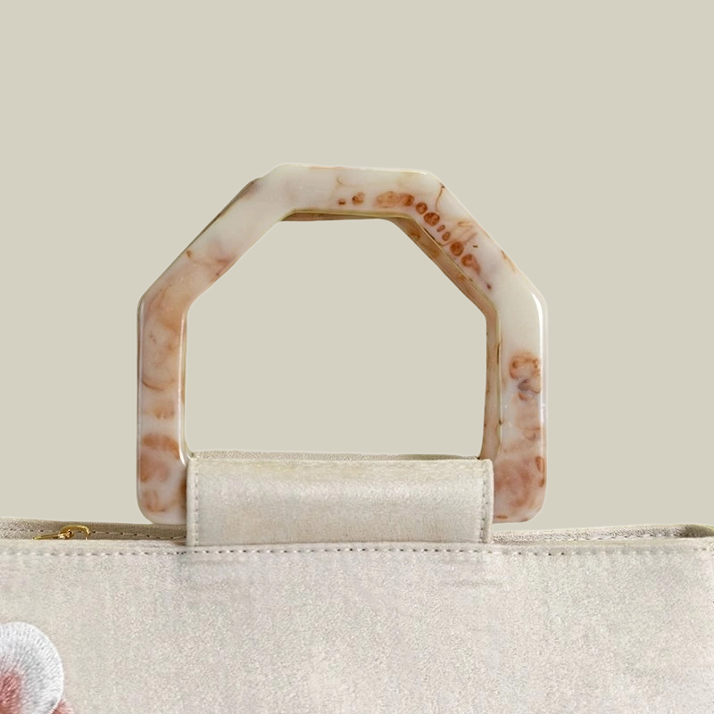 Moth Orchid Embroidered Tote Bag with Vintage Acrylic Handle