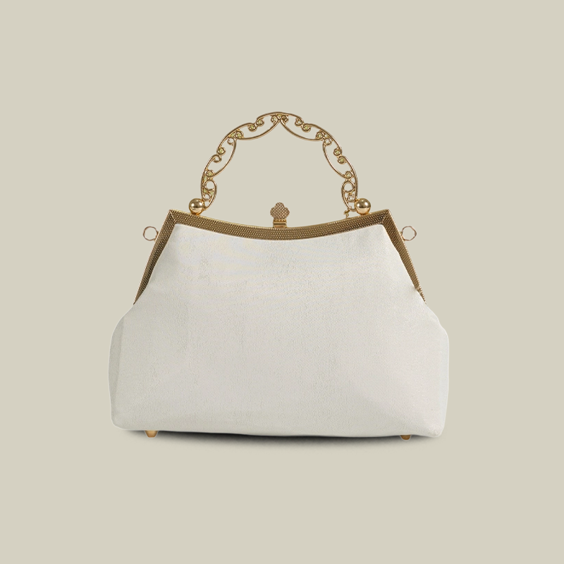 White Pear Blossom Embroidered Handbag with Pearl Tassel
