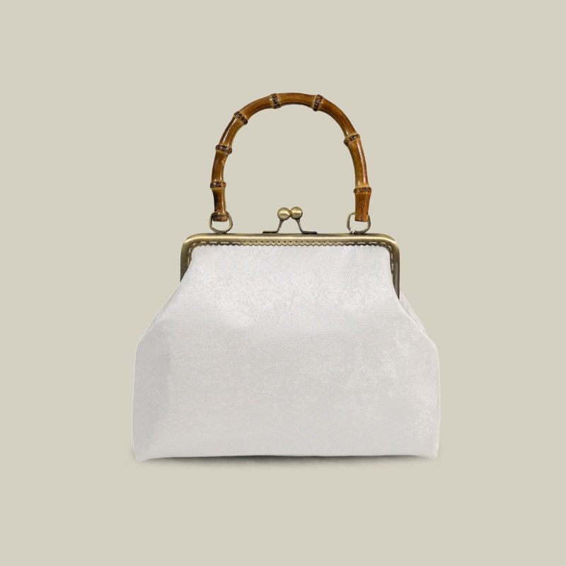 White Lotus Embroidered Handbag with Vintage Kiss Lock