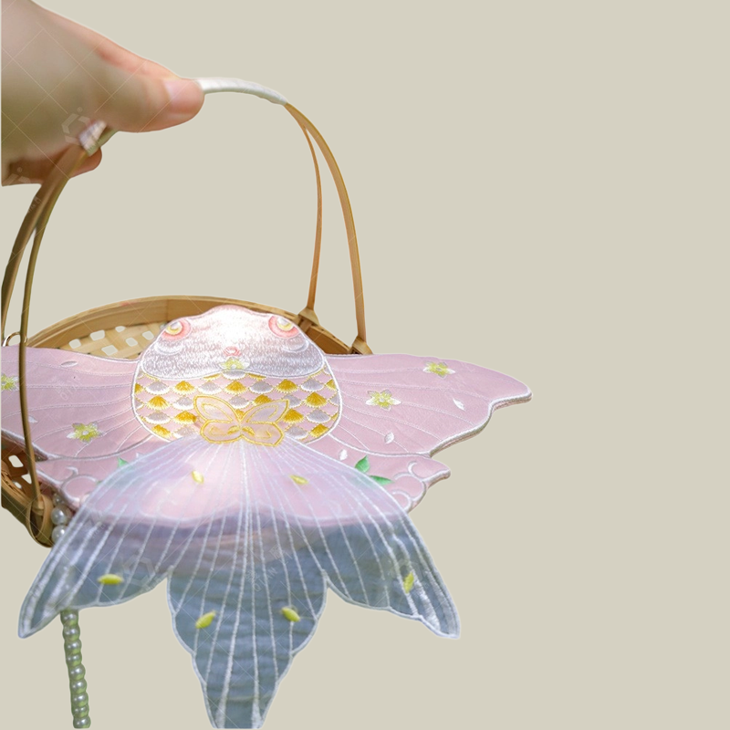 Goldfish Embroidered Crossbody Bag with Pearl Chain