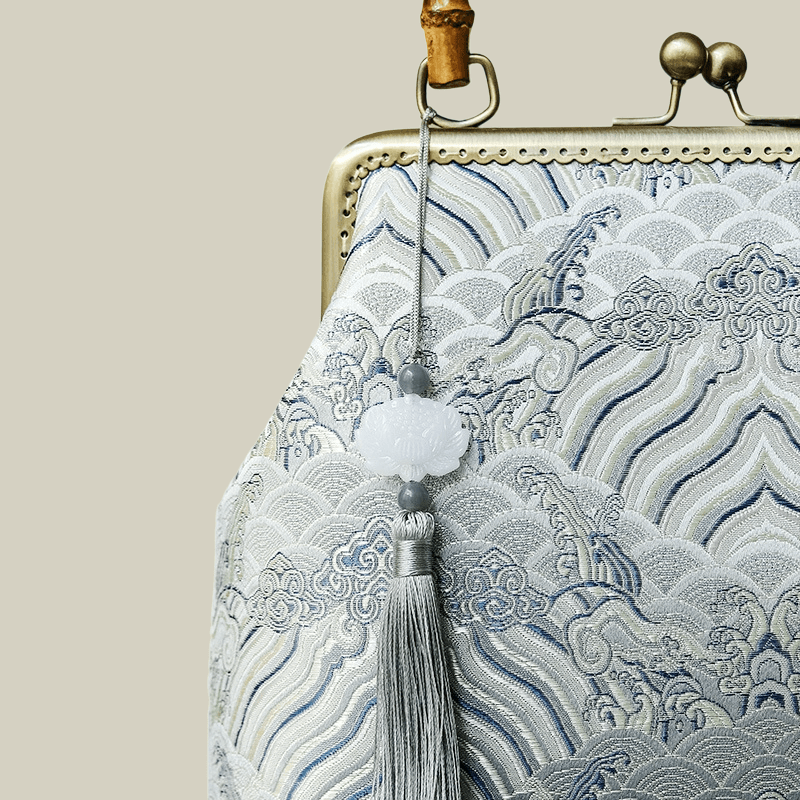 Cloud Brocade Handbag with Wooden Handle