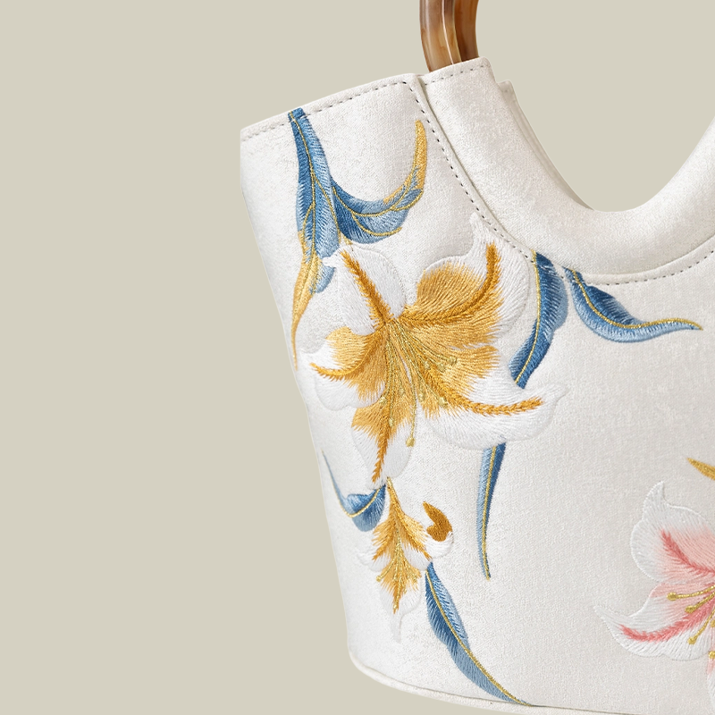 Lily Embroidered Tote Bag with Heart Handle