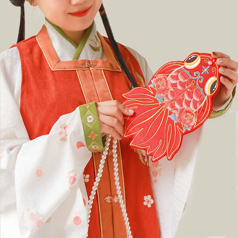 Lucky Koi Fish Embroidered Crossbody Bag with Pearl Chain