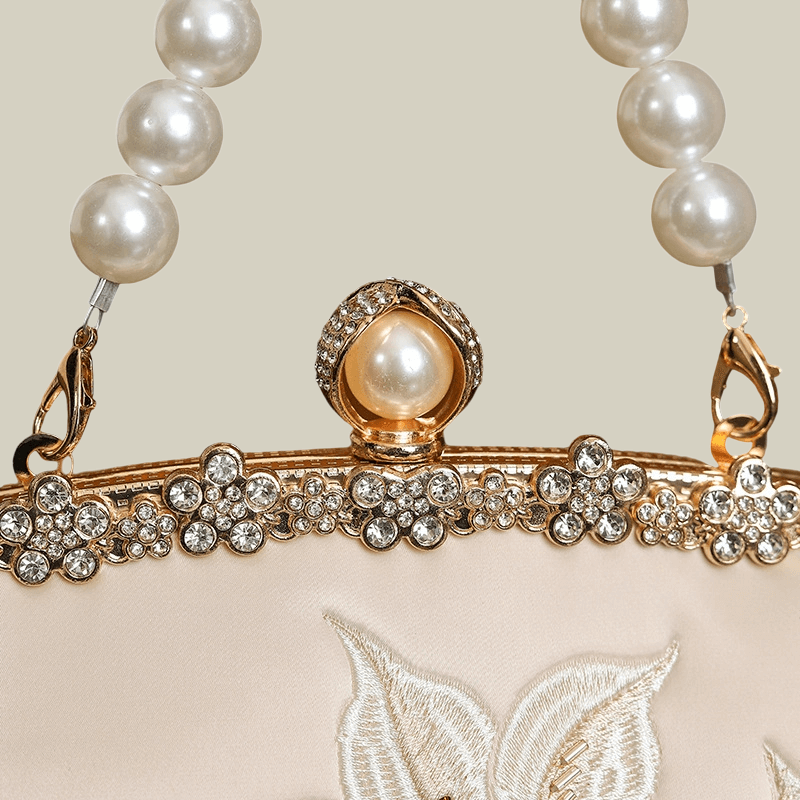 Lily Embroidered Handbag with Pearl Handle