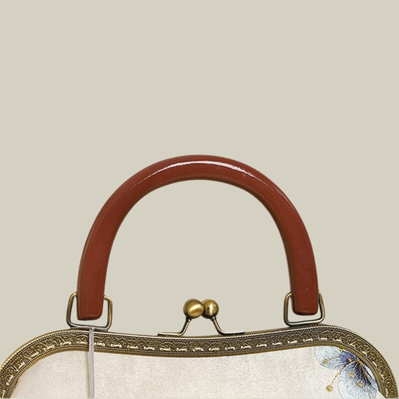Plum Blossom Embroidered Kiss-Lock Handbag with Acrylic Handle