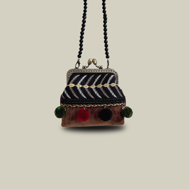 Boho Patchwork Tassel Crossbody Coin Purse with Kiss Lock