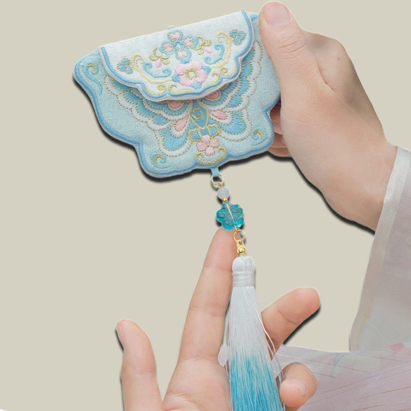 Handmade Butterfly Embroidered Sachet Pendant with Floral Tassel