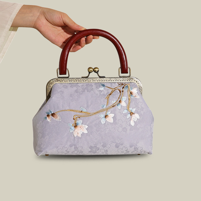 Magnolia Embroidered Handbag with Vintage Kiss-Lock
