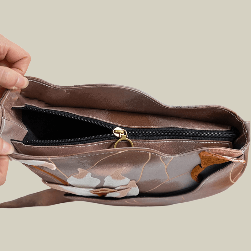 3D Lotus Embroidered Tie-dye Brown Crossbody Bag