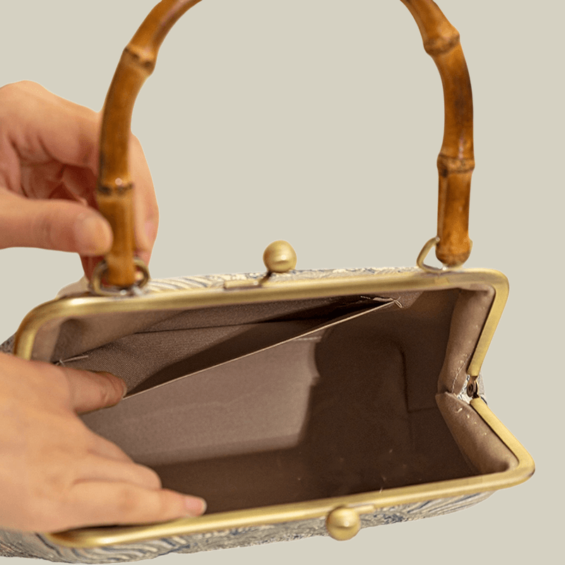 Cloud Brocade Handbag with Wooden Handle