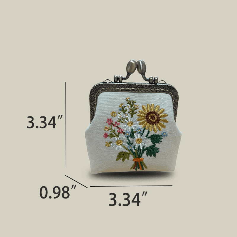 Hand-Embroidered Cotton Kiss Lock Coin Purse For Bank Cards