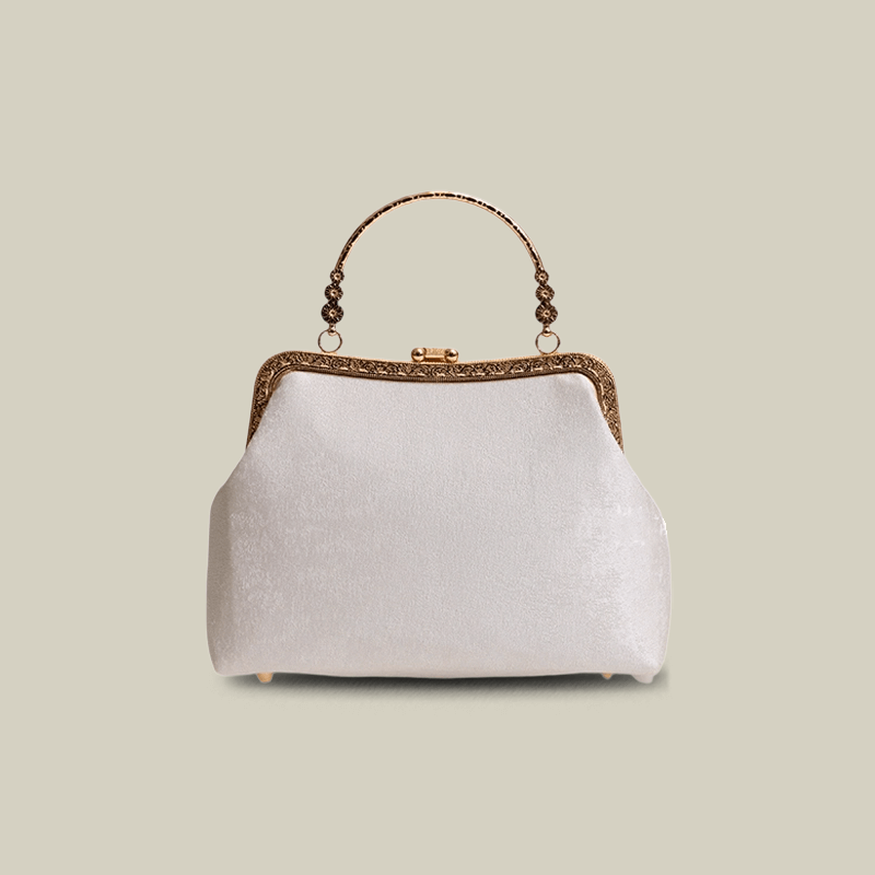 Lily Embroidered Pearl Handle Handbag with Metal Lock
