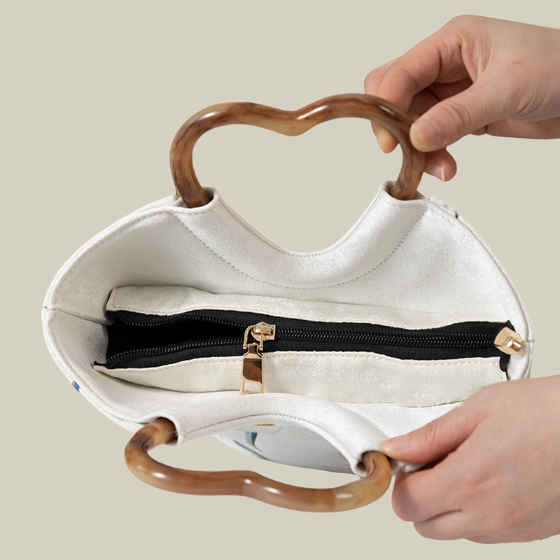 Lily Embroidered Tote Bag with Heart Handle