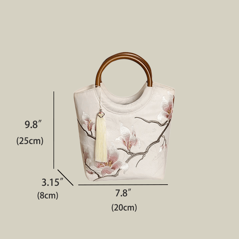Magnolia Blossom Embroidered White Tote Bag