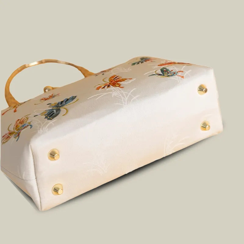 Butterfly Garden Embroidered Handbag with Vintage Metal Kiss-Lock