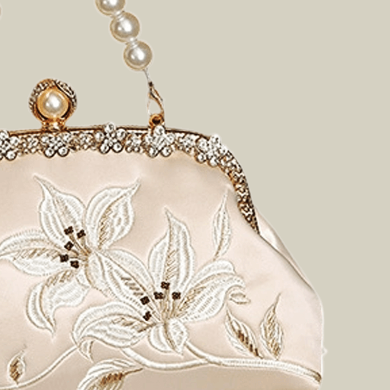 Lily Embroidered Handbag with Pearl Handle