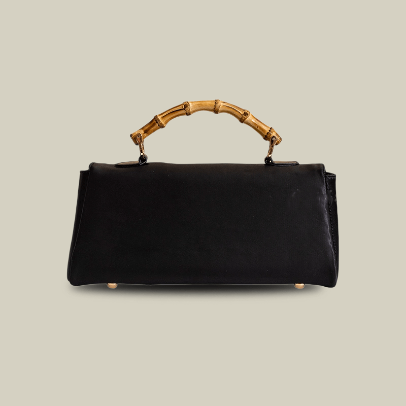 Mountain Pine Embroidered Boston Bag with Bamboo Handle
