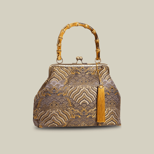 Cloud Brocade Handbag with Wooden Handle